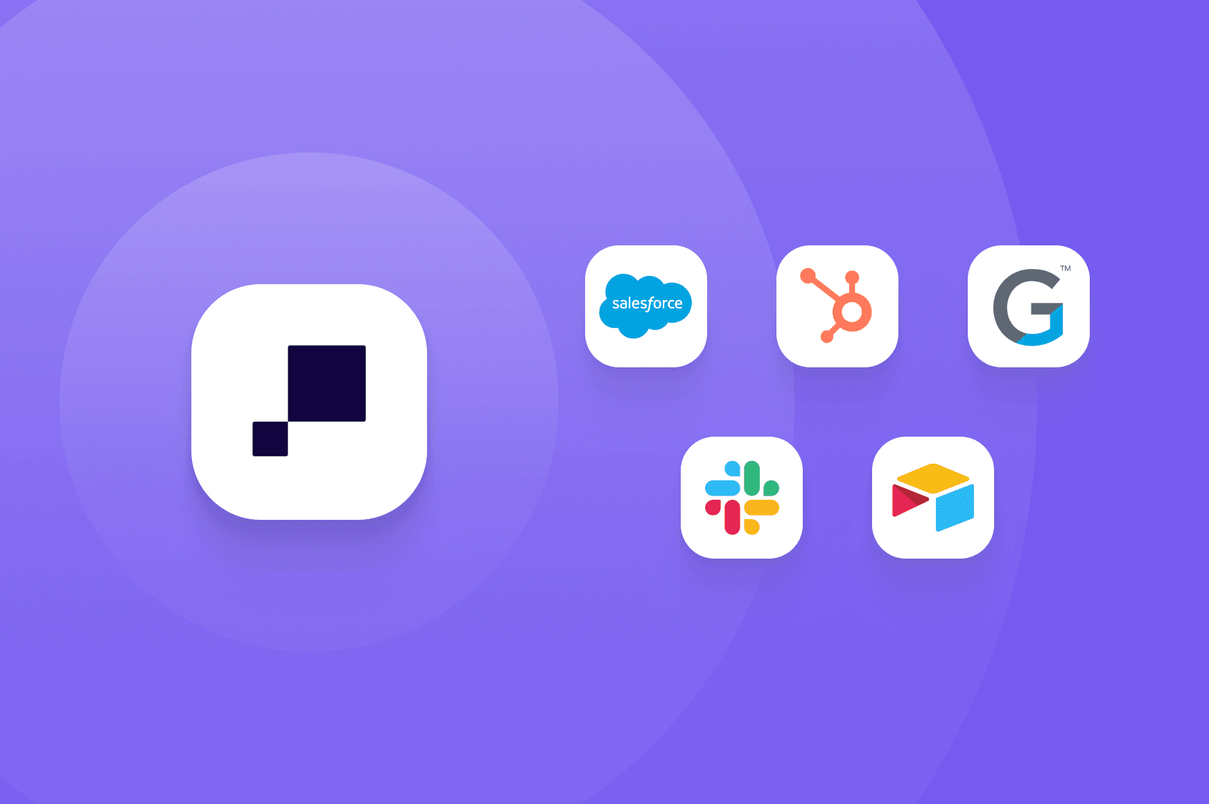 Abstract illustration of a data warehouse and Hightouch integration logos like Salesforce, HubSpot, Gainsight, Slack, and Airtable.