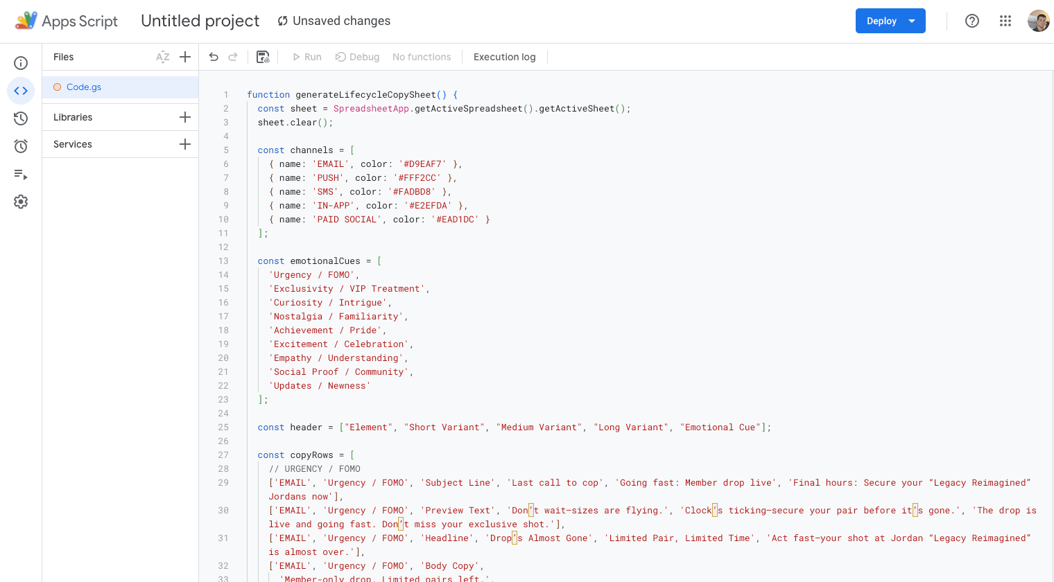 Step 4: Copy and paste the script into the App Script console
