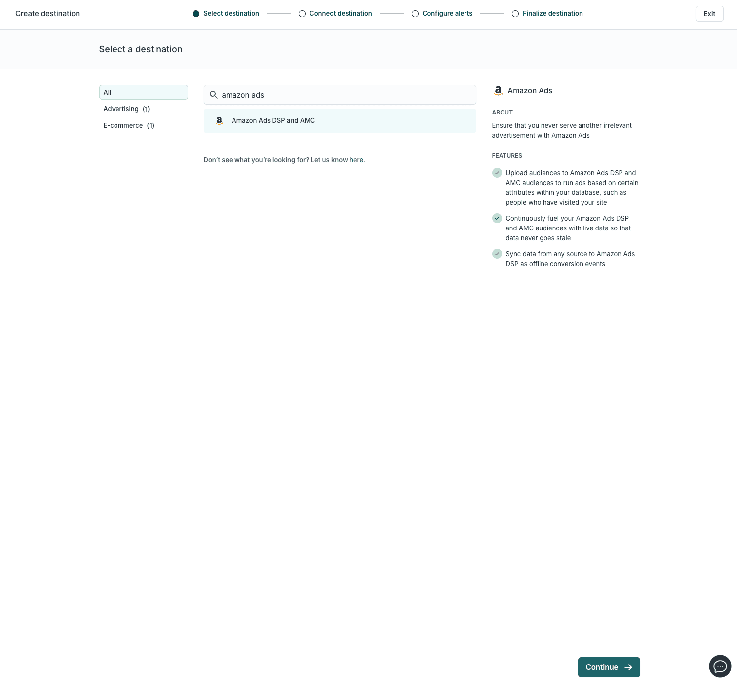 The destination library within Hihgtouch searching for Amazon