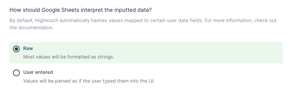 Data input settings in sync configuration