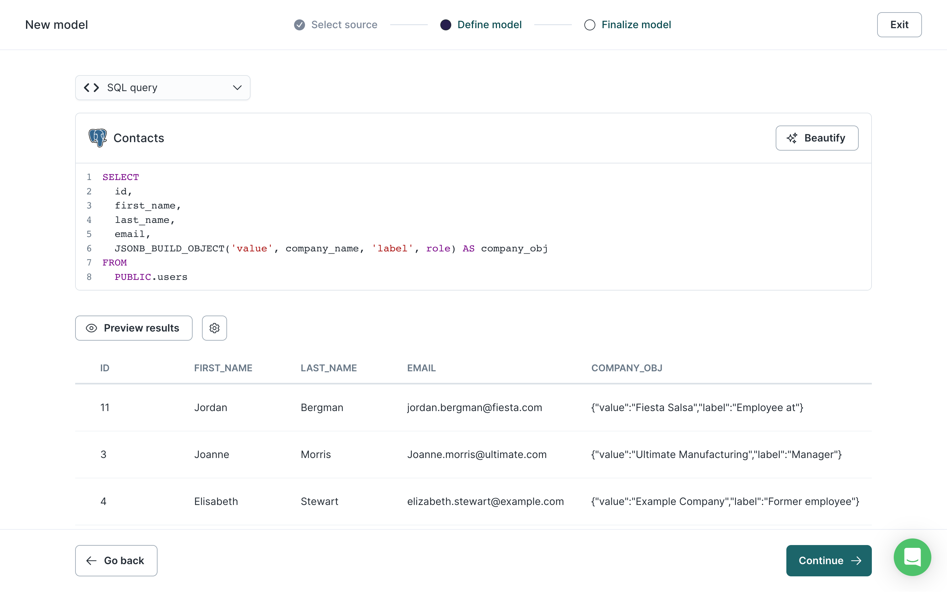 Model creation with association labels