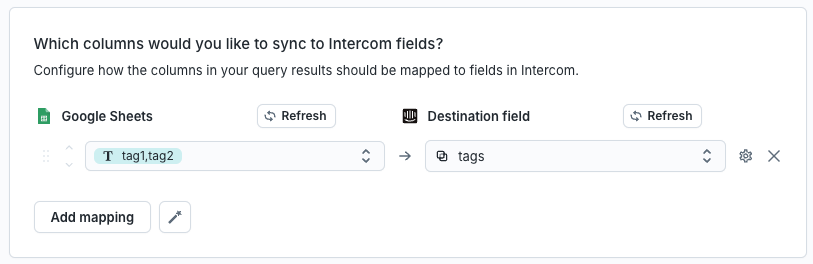 Mapping to the tags field in Intercom in the Hightouch UI