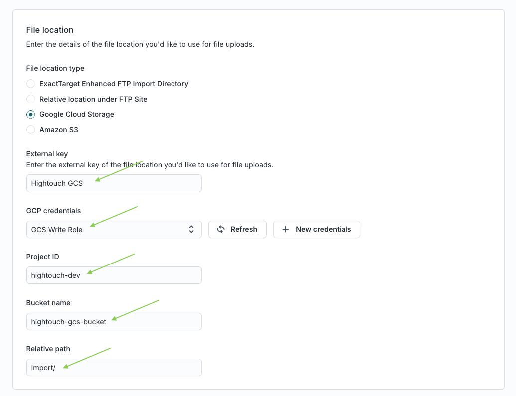 Google Cloud Storage file location in Hightouch