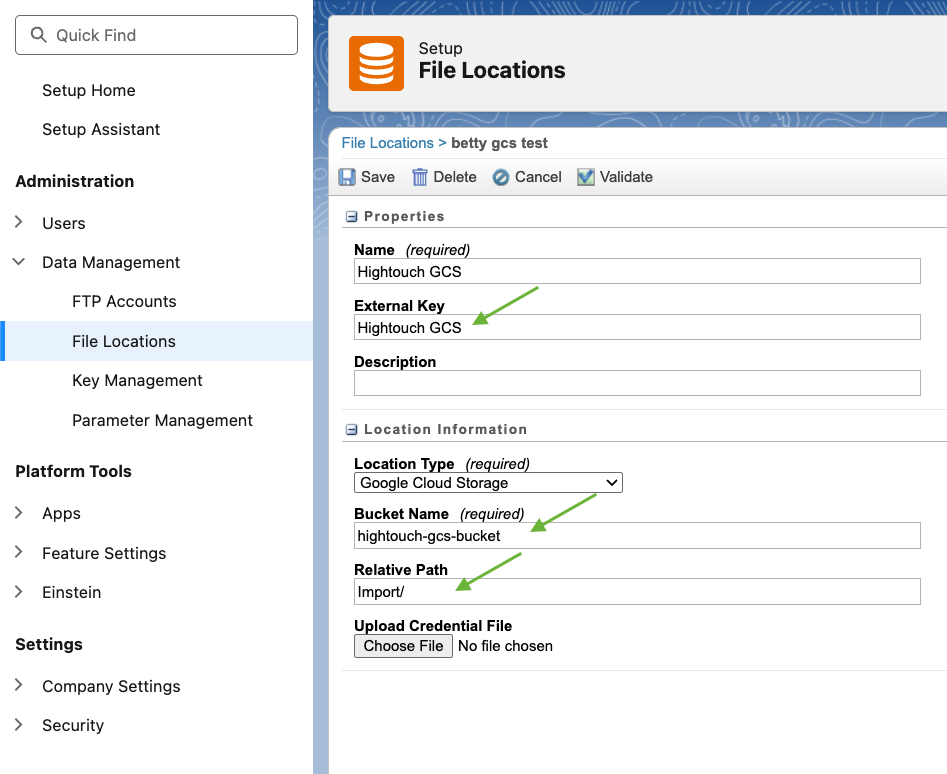 Google Cloud Storage file location setup