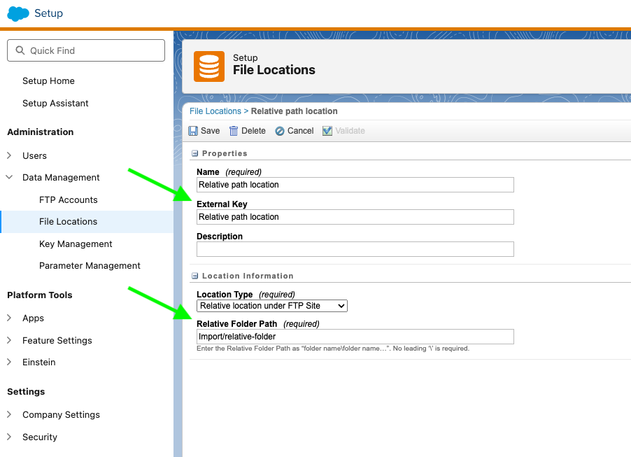 Relative Location under FTP Site - File Location and External Key