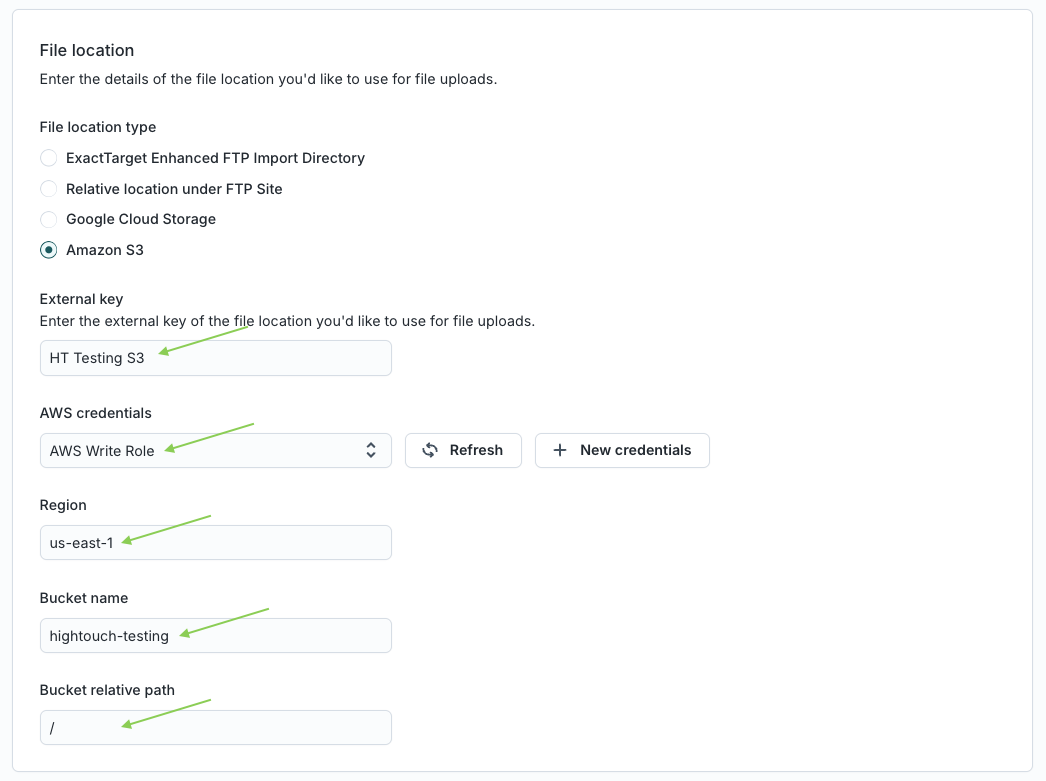 Amazon S3 file location in Hightouch