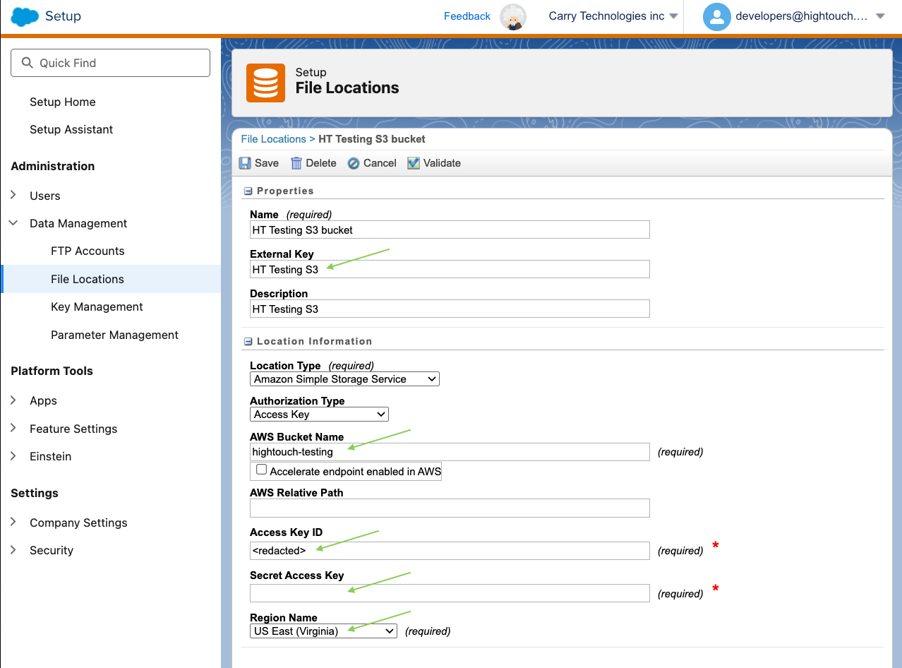 Amazon S3 file location setup