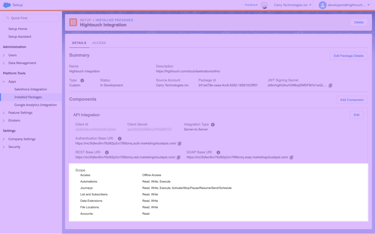 Package configuration in SFMC