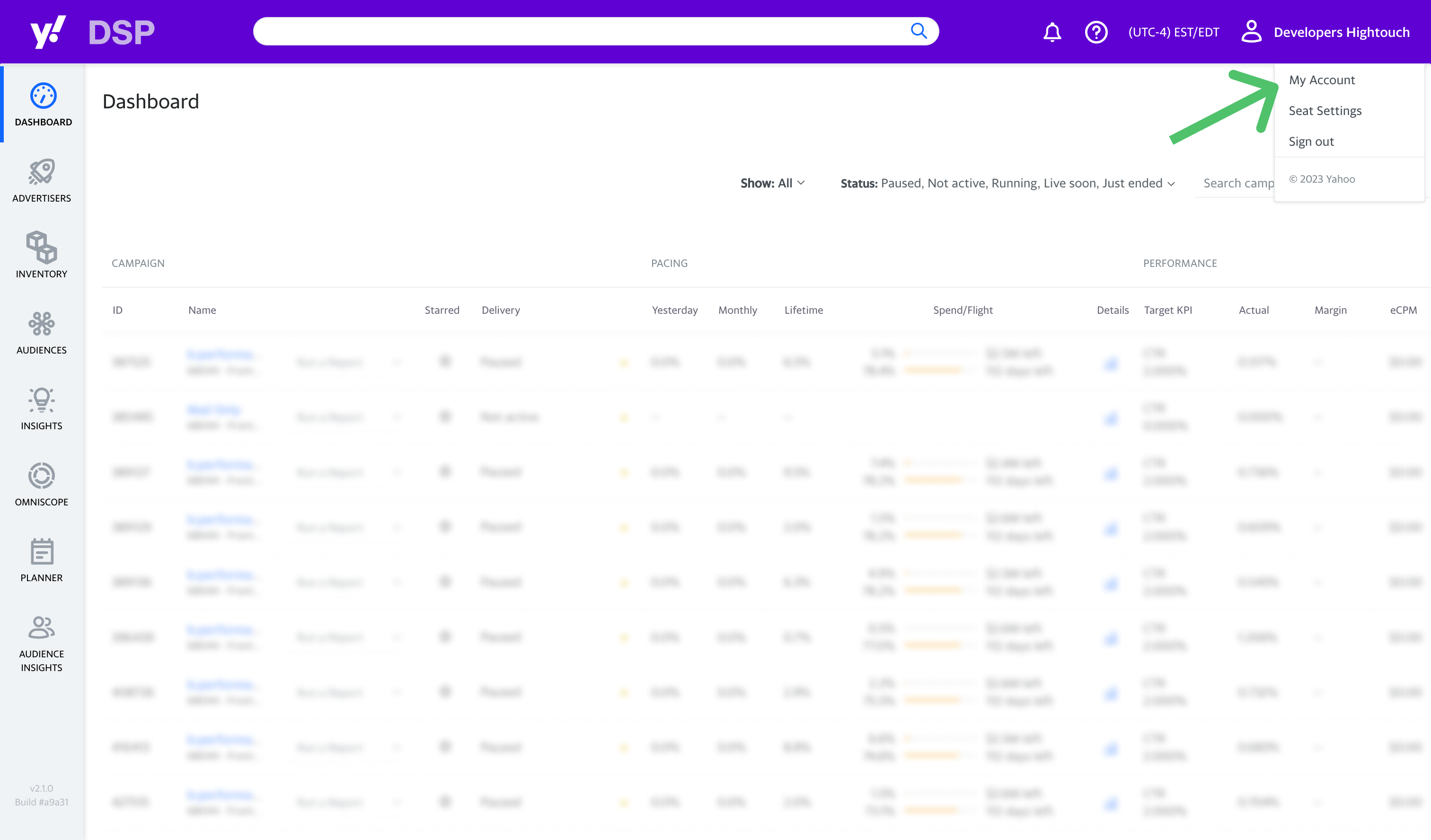 Yahoo DSP dashboard