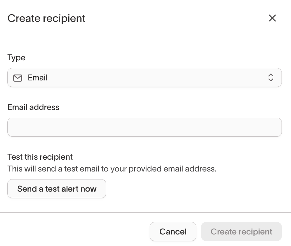 Create recipient modal