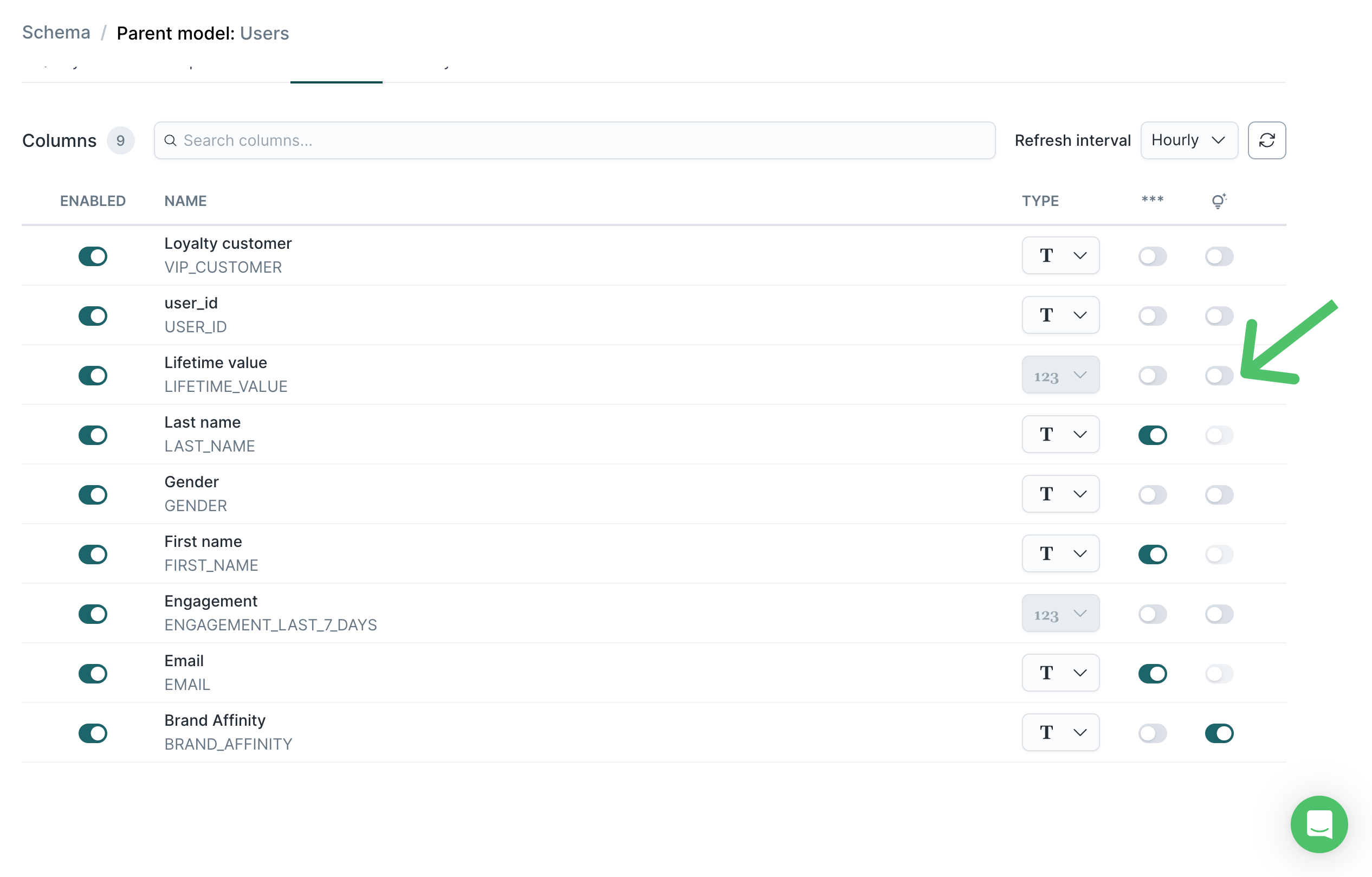 Configure column suggestions