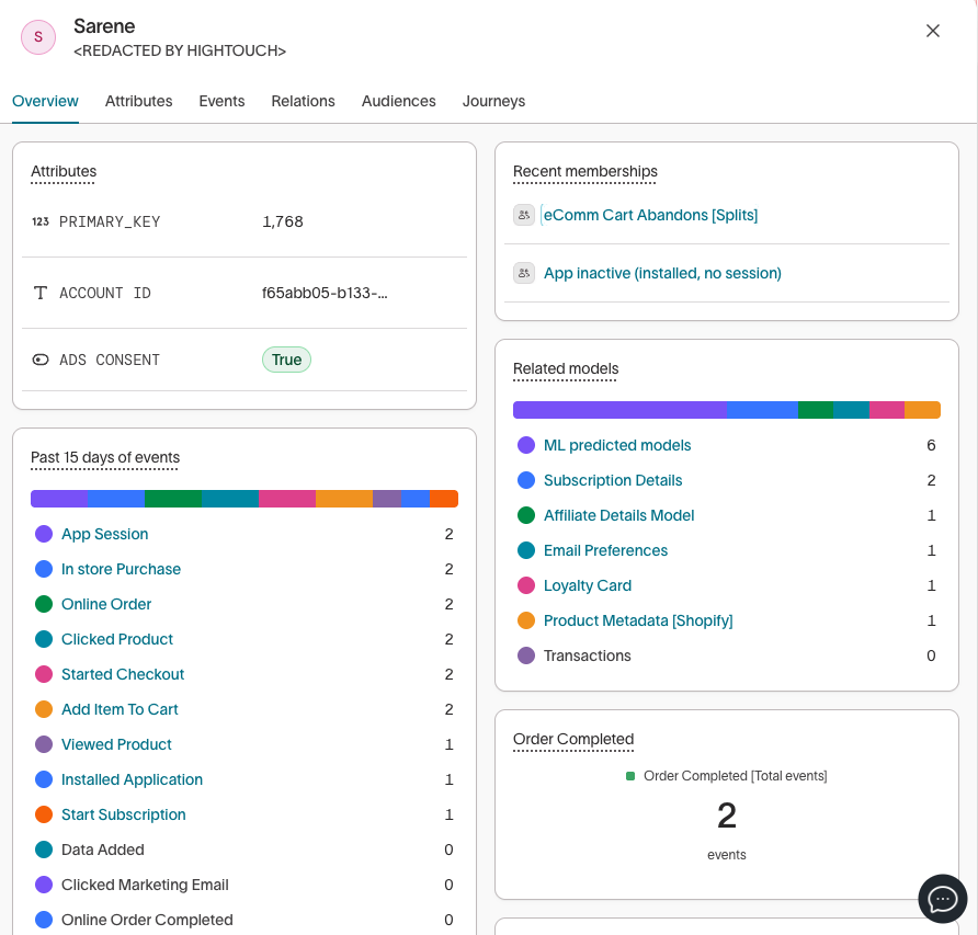 View specific member profile in Hightouch