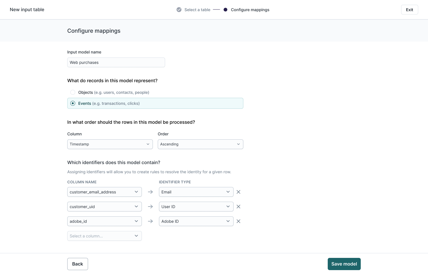 identifier selection in the Hightouch UI