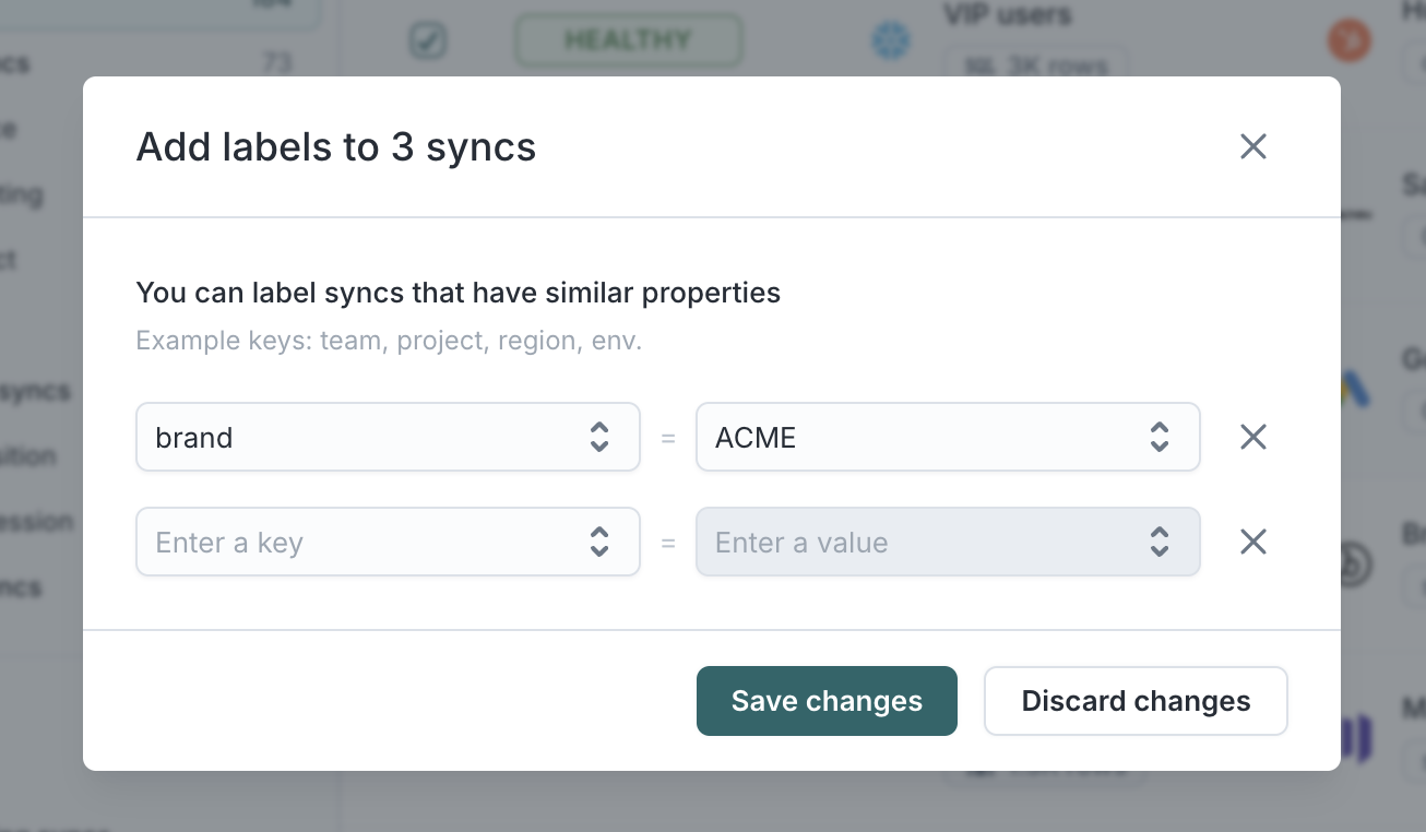 Defining key/value in the Hightouch UI